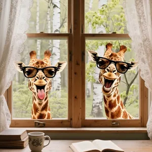 Divertenti Adesivi per Finestre a Forma di Giraffa con Occhiali in PVC Impermeabile Decalcomanie da Parete a Doppia Faccia