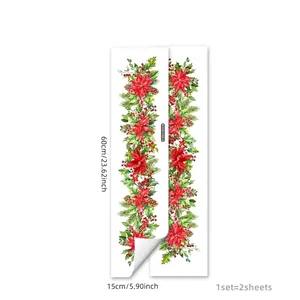 Stickers muraux de Noël avec poinsettia, pommes de pin et décor de baies rouges