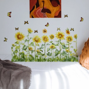 Self-adhesive sunflower and butterfly wall stickers for living room home decor