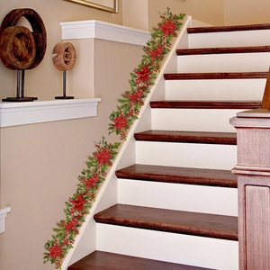 Stickers muraux de Noël avec poinsettias et aiguilles de pin pour décor d'escalier
