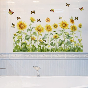 Waterproof sunflower and butterfly wall stickers for bathroom decor and tile murals