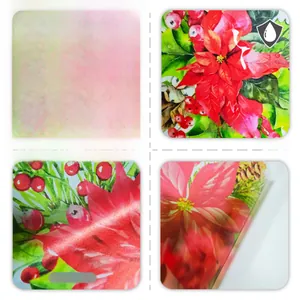 Sticker mural poinsettia imperméable avec baies rouges et feuilles de houx