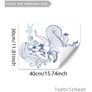 Blue hand-drawn mermaid window sticker 30x40cm double-sided decorative glass decal