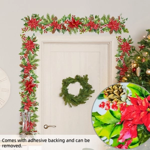 Détail d'autocollants muraux de Poinsettia montrant la texture adhésive et le motif festif