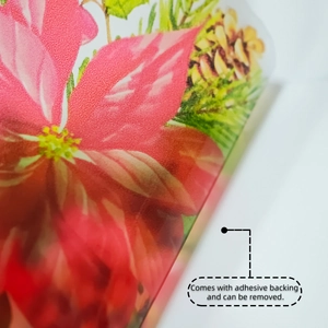 Gros plan sur le support adhésif et la texture amovible du sticker mural floral de Noël