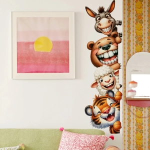 Funny Cartoon Animal Wall Stickers Waterproof PVC Decals For Bathroom Glass Door Decor Tiger Bear Sheep Donkey Peeking Pattern