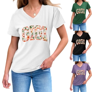Détails du T-shirt femme col en V avec imprimé floral GIGI en plusieurs couleurs
