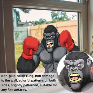 Detailed close-up of double-sided cartoon gorilla window cling with static cling texture