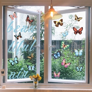 Butterfly Floral Wall Stickers PVC Double Sided Window Clings For Home Living Room Bedroom Decoration DIY Removable Decals
