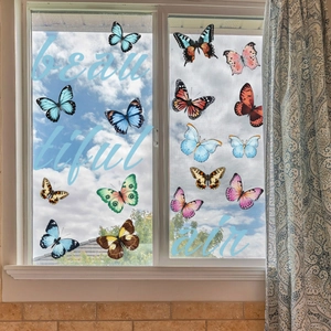 Colorful butterfly window clings set with double-sided art for glass home decoration