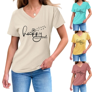Detailed color options for V-neck T-shirt featuring dandelion and motivational text