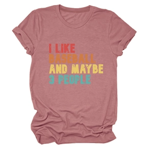 Détail du t-shirt vieux rose avec impression vintage I Like Baseball décontractée