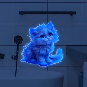 Luminous Blue Cat Wall Sticker Glow In The Dark PVC Fluffy Kitten Cartoon Animal Waterproof Bathroom Toilet Decal Novelty Home Decor