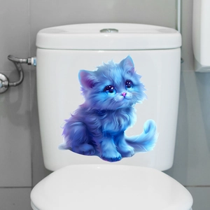 Luminous blue cat wall sticker for home decoration on white toilet tank background