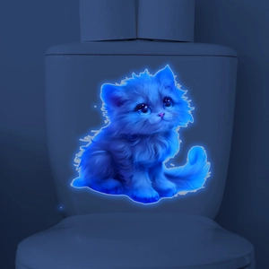 Luminous blue cat wall sticker showing a fluffy glowing kitten for room home decoration