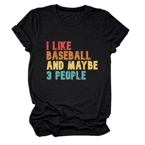 T-shirt en coton noir à plat avec impression graphique vintage I Like Baseball