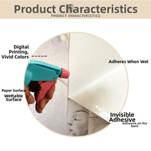 Detail of floral round wall sticker showing water-activated adhesive and digital print texture