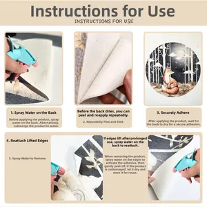 Water-activated adhesive wall decal tutorial showing repositionable fox and forest design