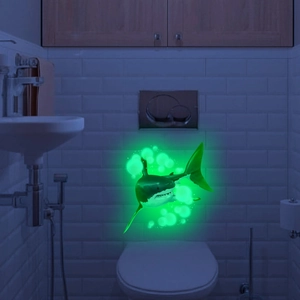 Luminous marine shark wall sticker glowing in green for bathroom and home decor