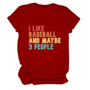T-shirt en coton rouge foncé avec slogan vintage 'I LIKE BASEBALL' et col rond