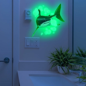 Luminous 3D shark wall sticker set with glowing ocean animal and bubble motifs