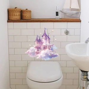 Luminous pink castle wall decal with golden stars for bathroom and home decor