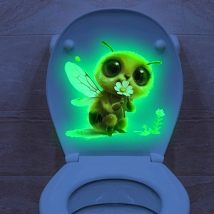 Luminous Bee Toilet Sticker Glow In The Dark Cartoon Animal PVC Wall Decal For Bathroom Home Decor Fluorescence Daisy Pattern