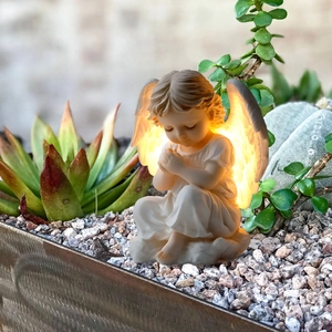 Luminous angel statue with glowing wings for garden and outdoor courtyard decor