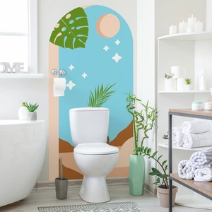 Adesivo murale arco tropicale con foglie di monstera per decoro soggiorno
