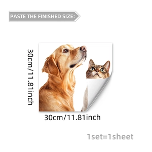 Pegatina de ventana Golden Retriever y gato, adhesivo de PVC de doble cara 30x30cm