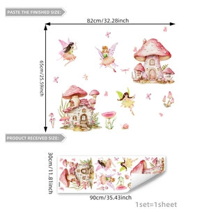 Cartoon fairy mushroom house wall stickers for kids bedroom decor 82x65cm