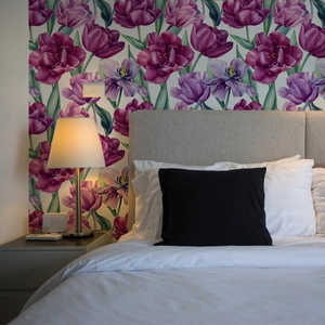 Aquarel Paarse Tulp Muurstickers Zelfklevend Behang Bloemen Muurschildering Voor Slaapkamer Woonkamer Moderne Woondecoratie