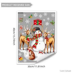 Christmas window decals with snowman, reindeer and fox designs for festive glass decoration
