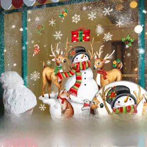 Double-sided Christmas window clings featuring snowman, reindeer, and fox festive designs