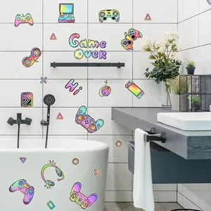 Colorful rainbow gaming controller wall decals for kids room and bathroom decoration