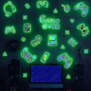 Luminous Game Controller Wall Stickers Glow In The Dark PVC Gaming Theme Decor For Kids Room Bedroom Waterproof Vinyl