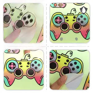 Waterproof game controller wall sticker showing rainbow gradient design and adhesive detail