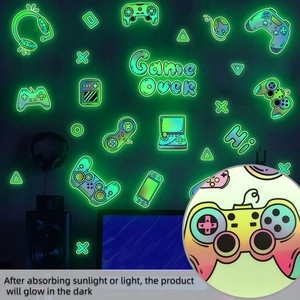 Detailed glow in the dark gaming wall decals with controller and headset for kids room