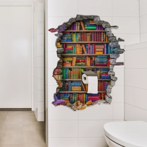 3D muursticker boekenplank met gebroken muur effect voor creatieve wanddecoratie