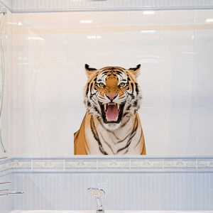 Realistic tiger head wall sticker with roar expression for living room and bedroom decor