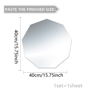 Polygonal mirror wall sticker for home decor with 40cm dimensions shown on white background
