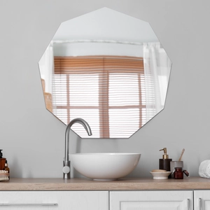 Modern decagon frameless wall mirror for bathroom and home decor in a minimalist setting