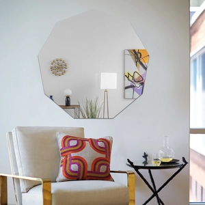 Modern decagon frameless wall mirror for living room home decor and minimalist styling