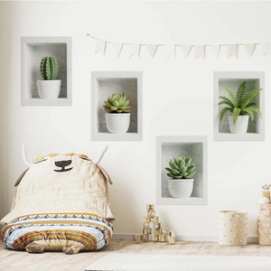 3D realistic potted plants wall stickers featuring succulents and greenery in wall niches