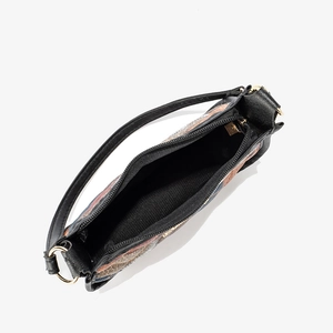 Chic 2025 patchwork leather underarm bag with zipper closure and geometric patterns