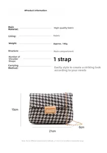 Guida taglie borsa pied de poule con dimensioni 21x15x6cm e dettagli sui materiali