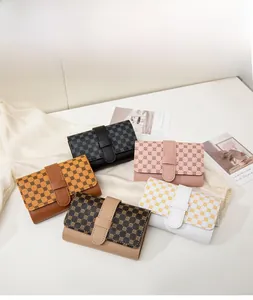 Short PU leather wallets for women featuring retro geometric prints in five colors