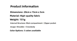 Detailed specs of the glossy leather crossbody bag showing size, weight, and internal layout
