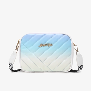 Quilted gradient shoulder bag in blue and white with chic letter strap and gold logo