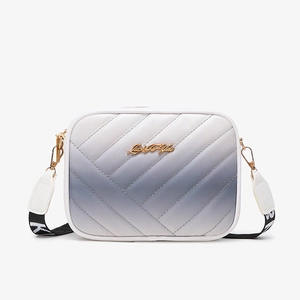 Rainbow gradient quilted crossbody bag with Luck For You metal logo and wide strap